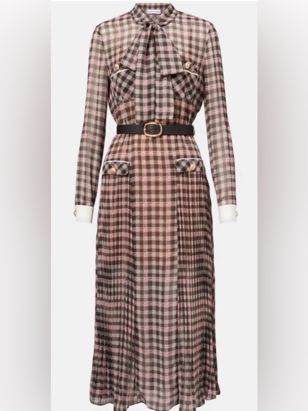ISO!! Self Portrait Chiffon Plaid Midi Dress Brown & Pink!! DO NOT PURCHASE